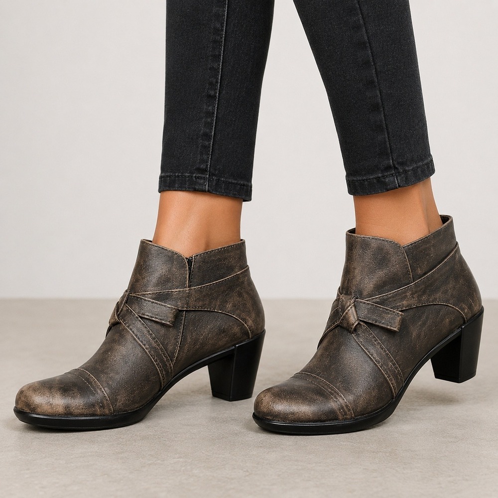 Naot Brown‎ Distressed Leather Ankle Boots Side Zip Bow Accent Women Size 8